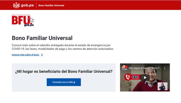 Bono Familiar Universal: consulta si eres beneficiario y cómo acceder al BFU aquí. (Foto: Difusión/Captura)