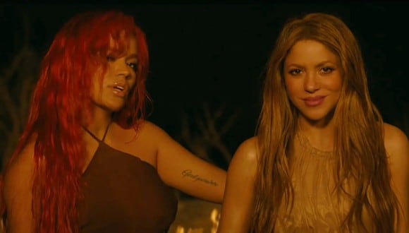 Karol G y Shakira durante el videoclip de "TQG" (Foto: Karol G / YouTube)