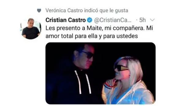 La publicación de Cristian Castro en Twitter sobre su relación con Maite Barra (Foto: Cristian Castro / Instagram)