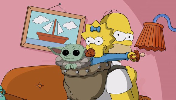 Homero secuestra a Baby Yoda en un corto por el Día del Inversor 2020 de Disney (Foto: Disney+)