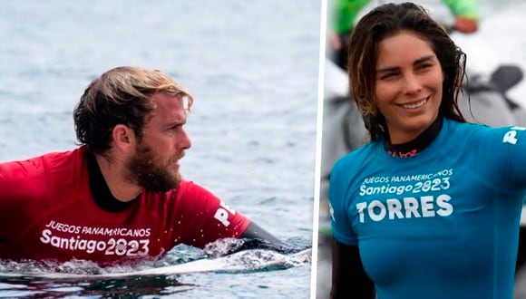 Vania Torres y Miguel Tudela ganan medallas de bronce en Surf en Santiago 2023. (Foto: Santiago 2023/Dukesurf)