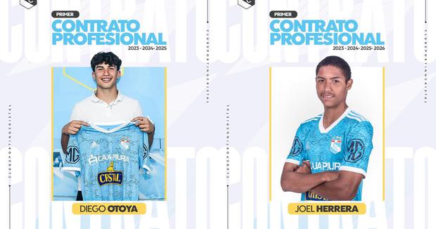 Diego Otoya y Joel Herrera firmaron su primer contrato profesional con Sporting Cristal. (Foto: Prensa Sporting Cristal)