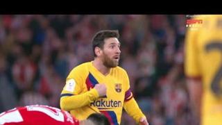 ¿Leo, eres tú? Messi y su dura entrada en el Barcelona vs. Athletic Club Bilbao que le costó tarjeta amarilla  [VIDEO]