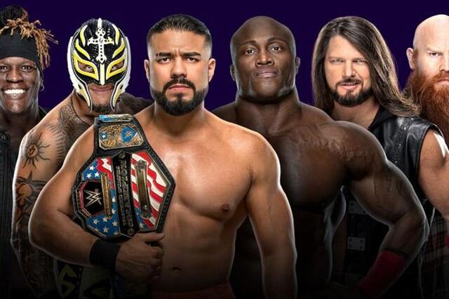 AJ Styles vs. Andrade vs. Bobby Lashley vs. Erick Rowan vs. R-Truth vs. Rey Mysterio en un Gauntlet match por el Tuwaiq Trophy. (Foto: WWE)