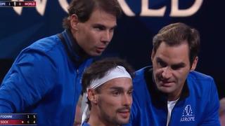 ¡Todo un lujo! Fabio Fognini recibió consejos de Rafael Nadal y Roger Federer en su partido en la Laver Cup 2019 [VIDEO]