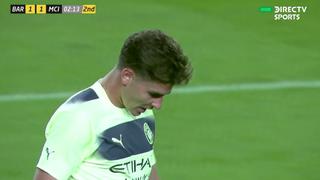 En insólita jugada: Julián Álvarez se pierde el 2-1 del Manchester City ante Barcelona [VIDEO]