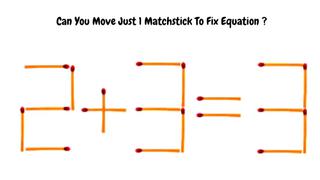 Corrige la ecuación 2+3=3 del acertijo matemático moviendo 1 cerillo en menos de 8 segundos