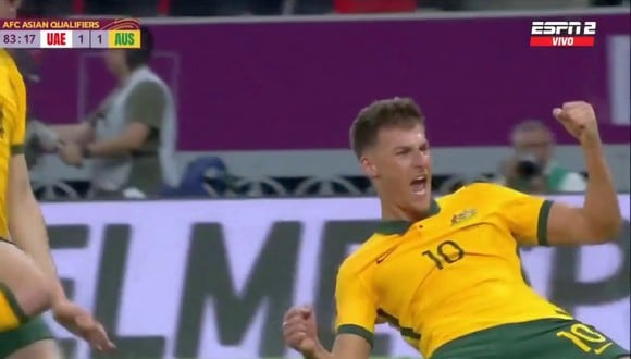 El gol de Australia sobre EAU por el repechaje (Captura)