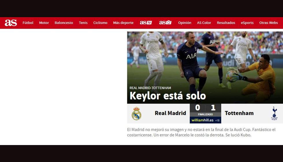 La reacción de la prensa por la derrota de Real Madrid contra Tottenham. (Foto: Captura)