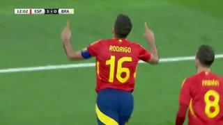 Goles de Rodri: de penal, el 1-0 y 3-2 de España vs. Brasil en el Bernabéu [VIDEO]