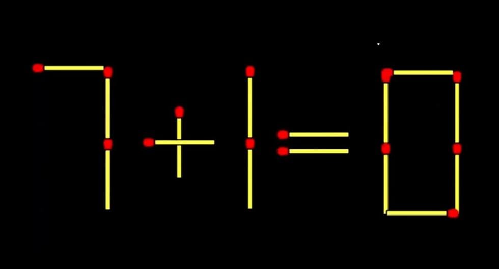 Wyzwanie wizualne |  Zamień 7+1=0 na prawidłowe równanie za pomocą prostego ruchu zapałki  Meksyk