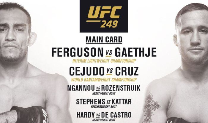 UFC 249: fecha, horarios, canales y cartelera completa del Tony Ferguson vs Justin Gaethje en Florida. (UFC)