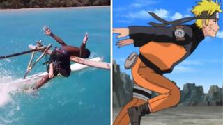 Dos jóvenes corren sobre el mar al estilo Naruto y dejan boquiabiertos a miles de “otakus”