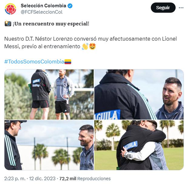 La publicación de la Selección de Colombia en sus redes sociales. (Captura: X)