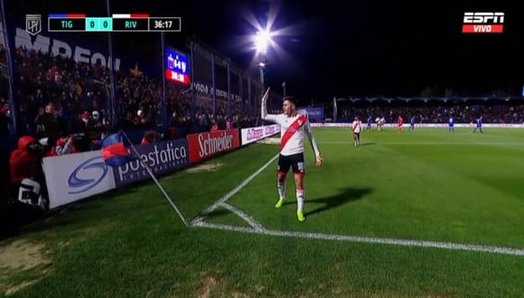 Pablo Solari abrió el marcador en el partido River vs Tigre. (Foto: Captura ESPN)
