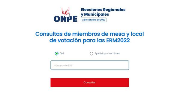 Portal de la Oficina Nacional de Procesos Electorales para saber si eres miembro de mesa (Foto: ONPE)
