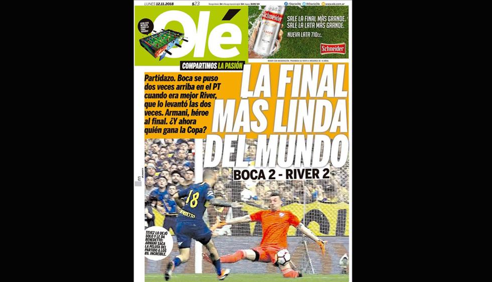 Las portadas de este lunes en Argentina por el Boca Juniors vs. River Plate en La Bombonera. (Fotos: Difusión)