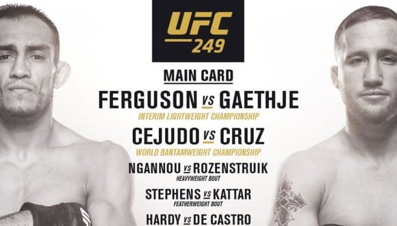 UFC 249: fecha, horarios, canales y cartelera completa del Tony Ferguson vs Justin Gaethje en Florida. (UFC)