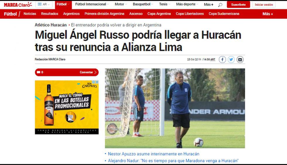 Miguel Ángel Russo renunciaría a Alianza Lima para dirigir a Huracán. (Captura)