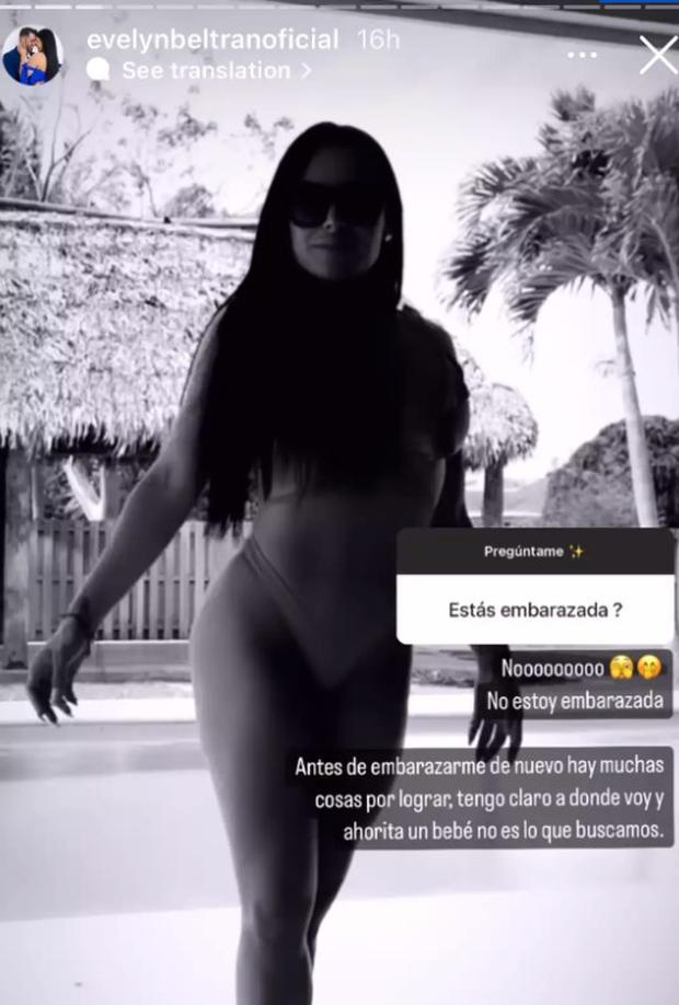 Evelyn Beltrán negó estar embarazada (Foto: Evelyn Beltrán/historia de Instagram)