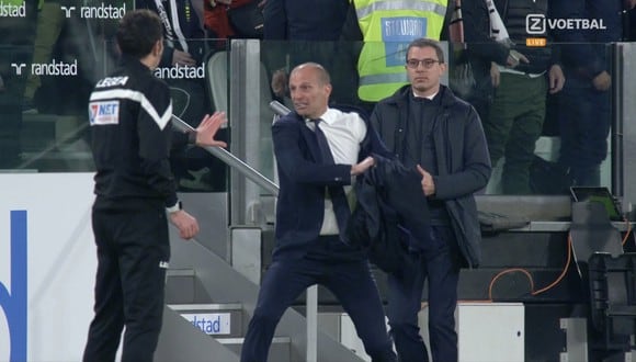 La reacción de Allegri tras el penal de Çalhanoğlu en Juventus-Inter. (Captura de pantalla)