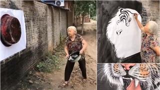 Sin palabras: anciana es viral en TikTok por dibujar un tigre con una tina [FOTOS]