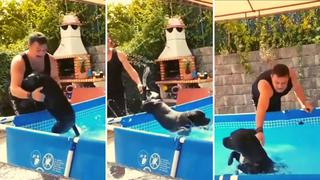 Viral: perrito enloquece a su dueño al resistirse a salir de piscina