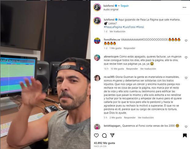 The interpreter of "Slowly" He published a preview of his song on Instagram (Photo: Luis Fonsi / Instagram)