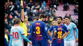 Le 'cantó' de todo: Piqué fue amonestado al final del encuentro entre Barcelona y Celta