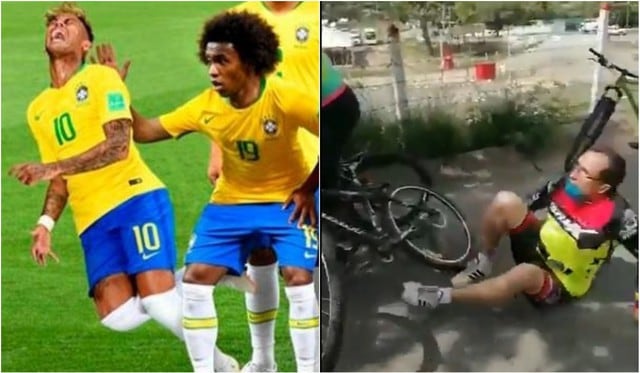 Un ciclista colombiano es comparado con Neymar por su simulación ante un empujón de un agente policial. | FOTOS