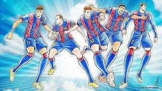 Lionel Messi y los cracks del Barcelona fueron dibujados al estilo 'Supercampeones'