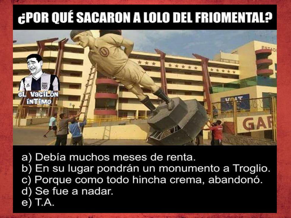 Universitario de Deportes: Estatua de Lolo fue retirada del Monumental y los memes inundaron las redes sociales. (Facebook)