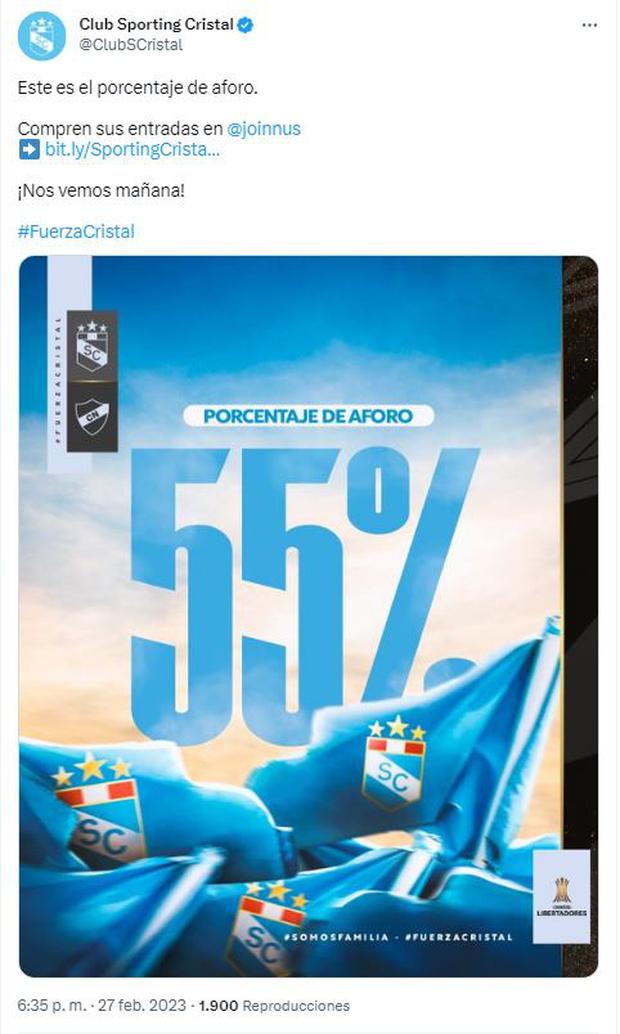 La publicación de Sporting Cristal en sus redes sociales.