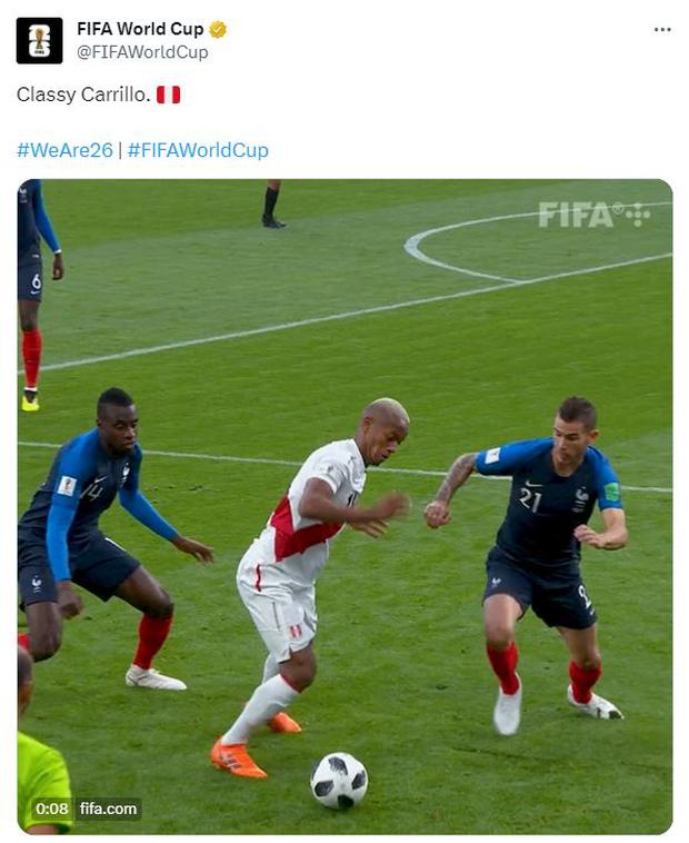 André Carrillo fue destacado por la FIFA, por jugada ante Francia en Rusia 2018. (Foto: Twitter)