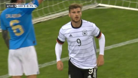 Goles de Werner para el 5-0 de Alemania vs Italia por Nations League.