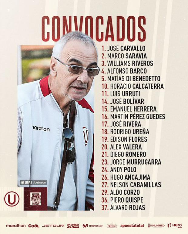 Lista de convocados de Jorge Fossati para el duelo contra Alianza Atlético, con Edison Flores. (Foto: Prensa U)