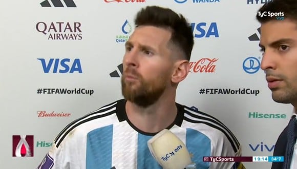 Lionel Messi y su enojo en una entrevista post victoria de Argentina ante Países Bajos. (Foto: Captura de TyC Sports)