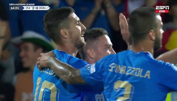 Pellegrini anota gol para el 2-0 de Italia vs Hungría. (Fuente: ESPN)