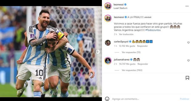 La publicación de Lionel Messi tras clasificación de Argentina a la final del Mundial.