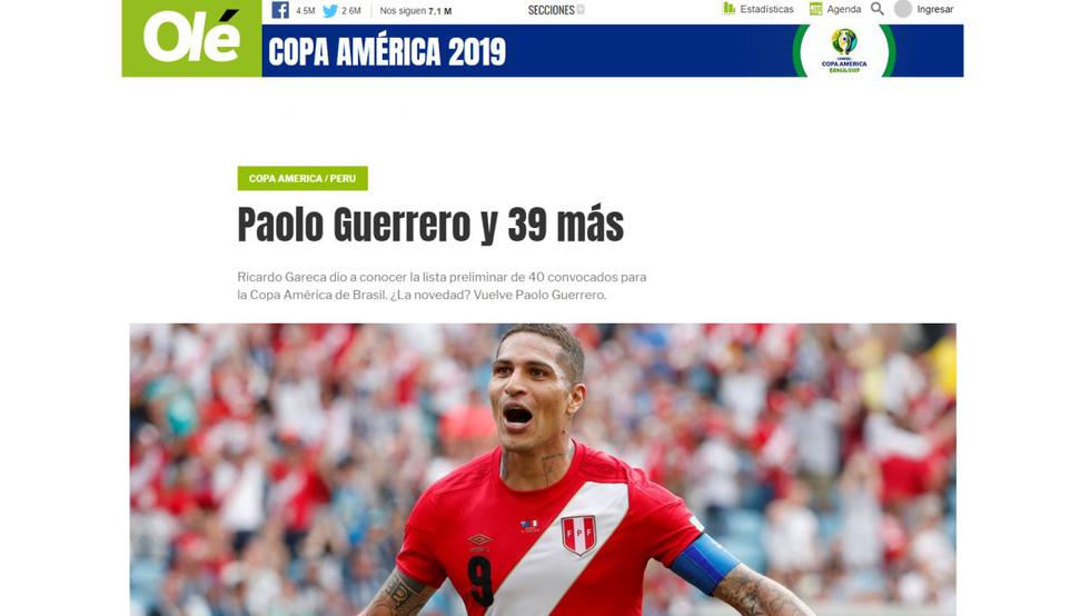 Así reaccionó la prensa internacional tras la convocatoria de Paolo Guerrero en la lista preliminar de Gareca. (Foto: captura web)