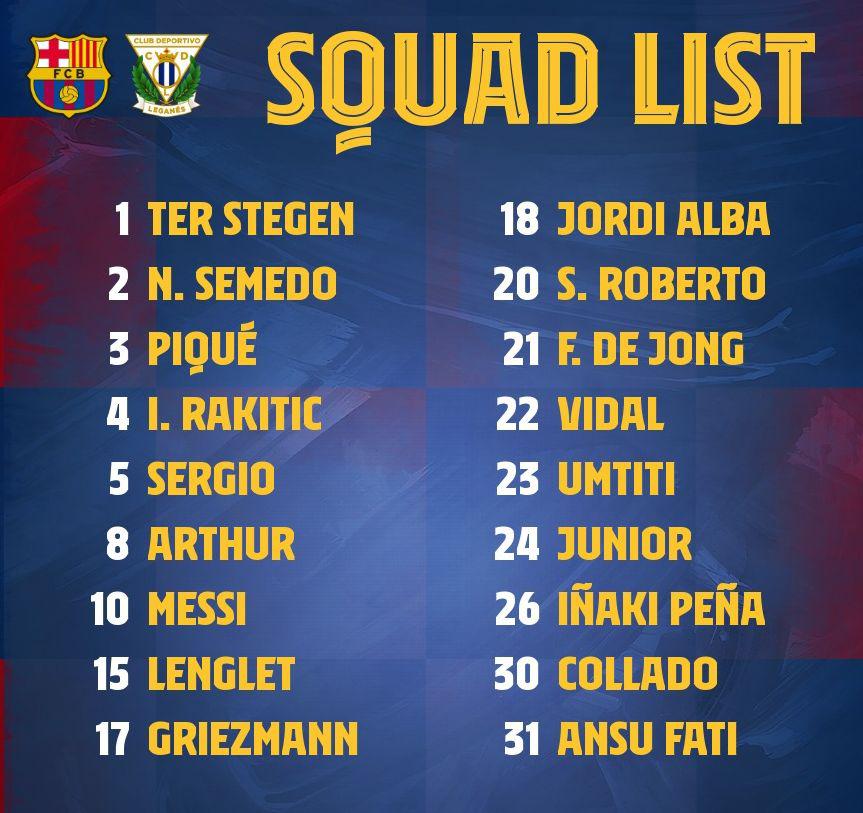 La lista de convocados para el choque de Barcelona ante Leganés. (Foto: FC Barcelona)