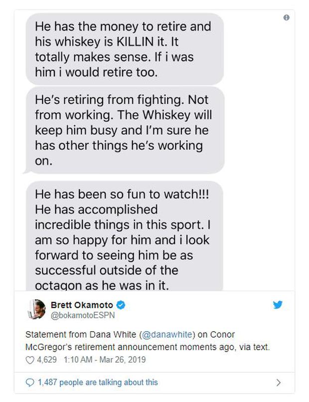 Conor Mcgregor Retiro Ufc Dana White Respaldo El Retiro De Conor Mcgregor De Las Artes Marciales Mixtas Mma Full Deportes Depor