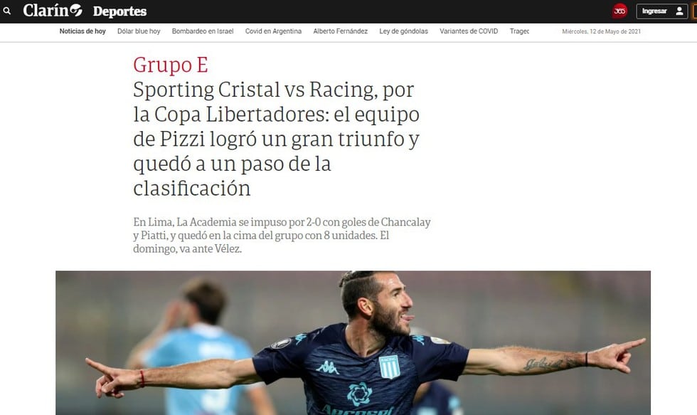 La reacción de la prensa argentina tras la victoria de Racing sobre Sporting Cristal. (Foto: captura)