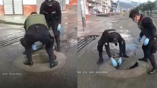 No se lo esperaba: el curioso accidente de un policía tras intentar tapar un desagüe en la calle [VIDEO]