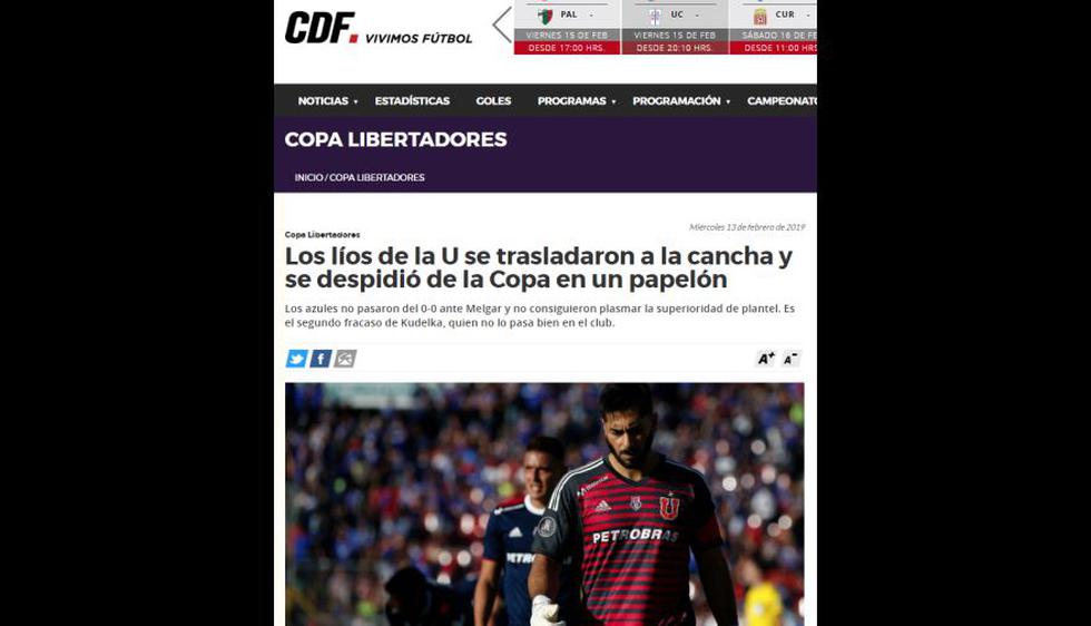 Así informaron los medios chilenos sobre la eliminación de Universidad de Chile y clasificación de Melgar en Copa Libertadores. (Captura: CDF)