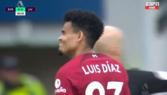 Luis Díaz y Darwin Núñez estuvieron cerca del gol en el primer tiempo del Liverpool vs. Everton. (Captura: ESPN)