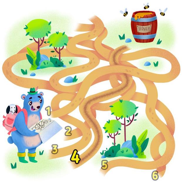 En esta imagen se indica el camino que debe seguir el oso para hallar miel. (Foto: genial.guru)
