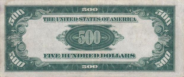 The back of the green seal $500 bill (Photo: US Department of the Treasury)