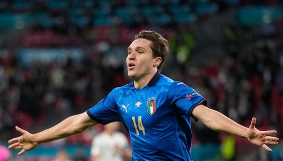 Chiesa fue el autor del gol ara Italia en los 120 minutos. En los penales el equipo de Mancini logró vence 4-2 para clasificar a la final de la Eurocopa. (Foto: AFP)