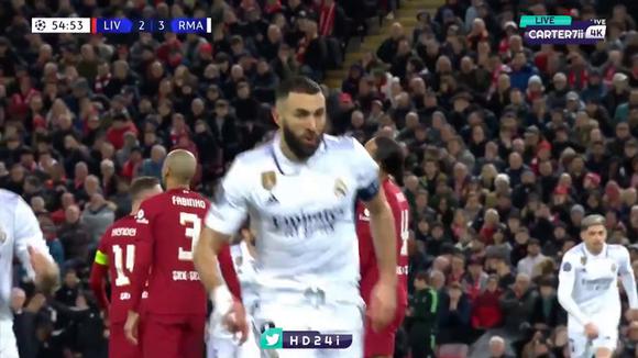 El primer gol de Benzema: así fue el 2-4 del Liverpool vs. Real Madrid (VIDEO: Carter/Twitter).